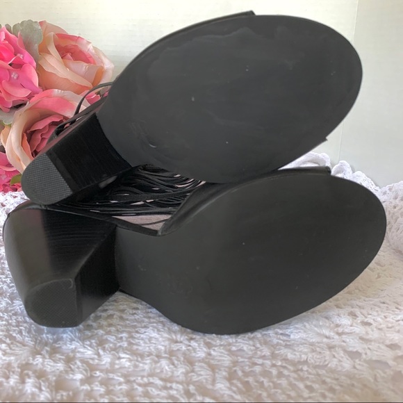 MATISSE SKYLINE SADDLE BLACK LEATHER OPEN TOE  BOOTIE SANDALS - Picture 11 of 13